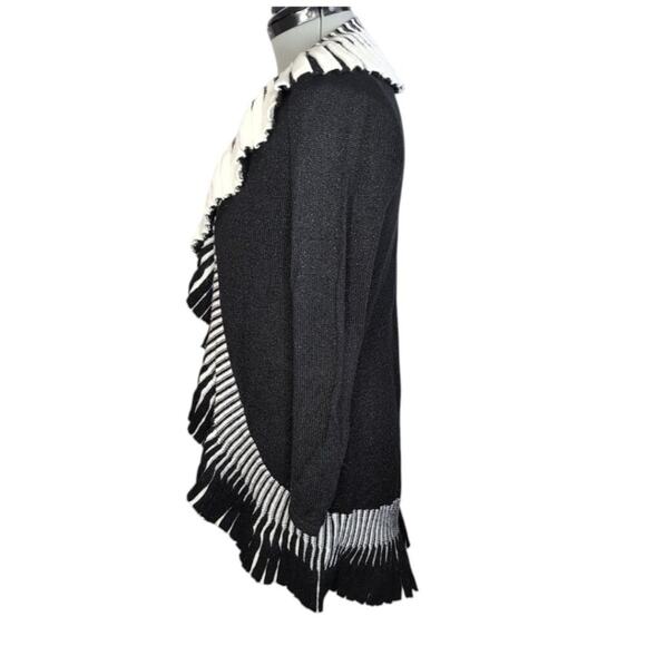 Chico's black & white ruffle, open-front cardigan, size S/4 - Picture 4 of 11